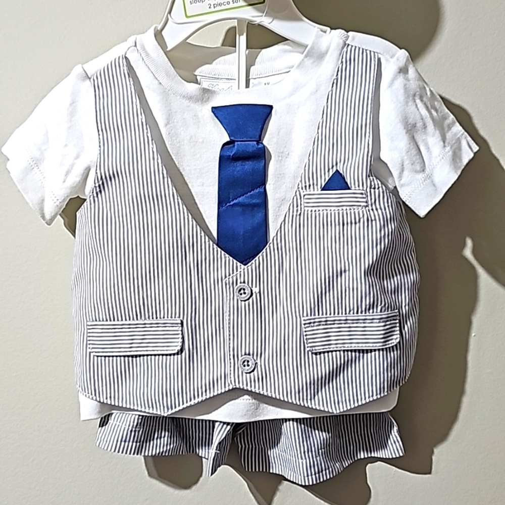 Koala Baby Boutique boy outfit short stripe suit set 6m nwot